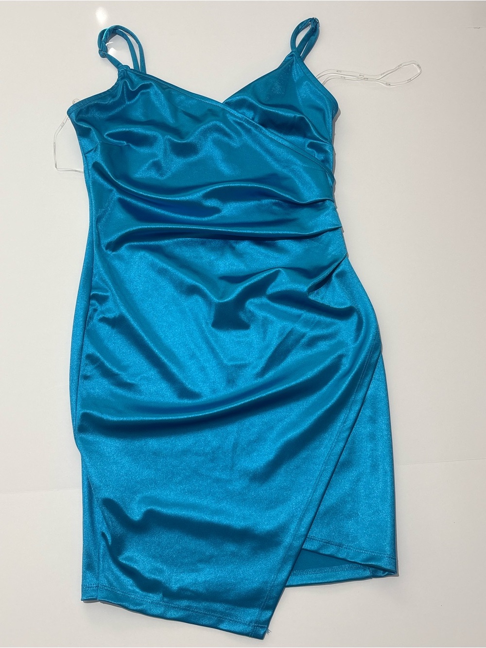 iris Teal Satin Slip Mini Dress